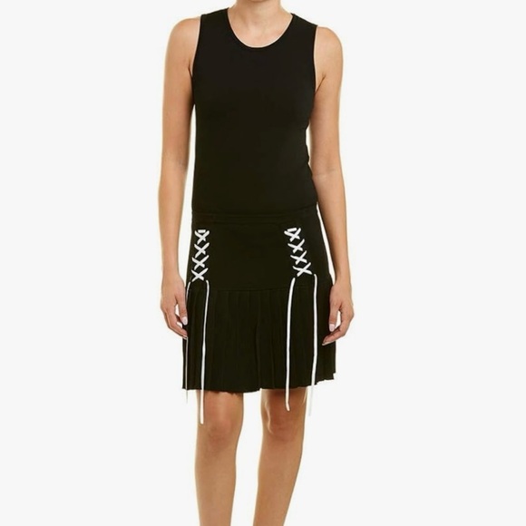 PARKER XS Kennedy Black Knit Pleated Skirt Drop Waist Lace Up Ties Tank Dress XS - Picture 1 of 16
